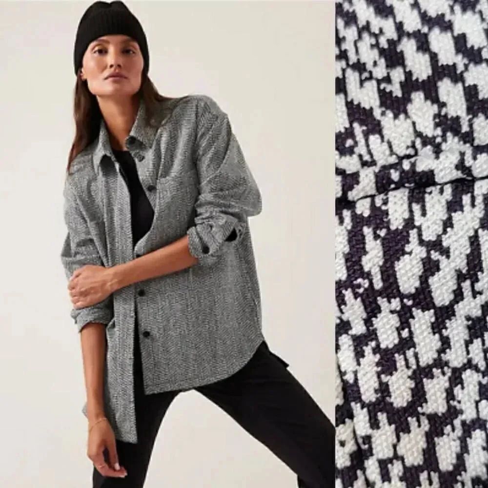Athleta textured shirt jacket, braided black Sz XS